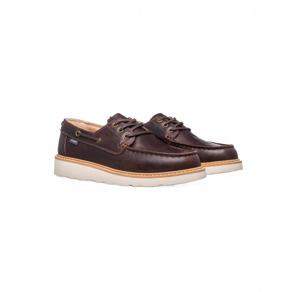 NEW CLAE men's carter boat shoe in walrus brown leather